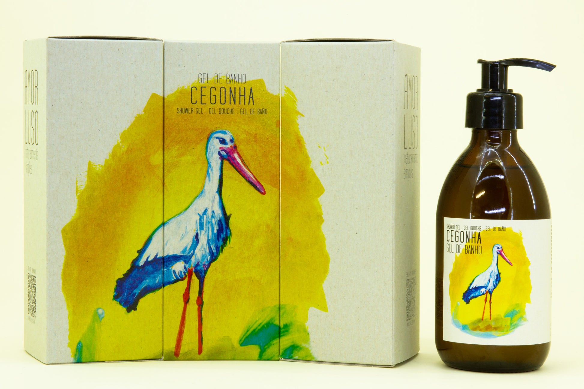 Caixas com ilustração de cegonha + embalagem de gel de banho